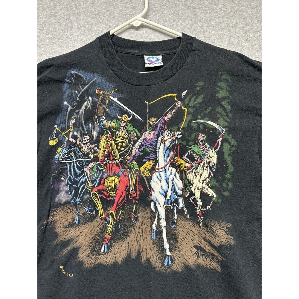 Vintage  1994 Liquid Blue 4 Horseman Shirt Reaper Skeleton AOP Gladiator King XL - Picture 2 of 10